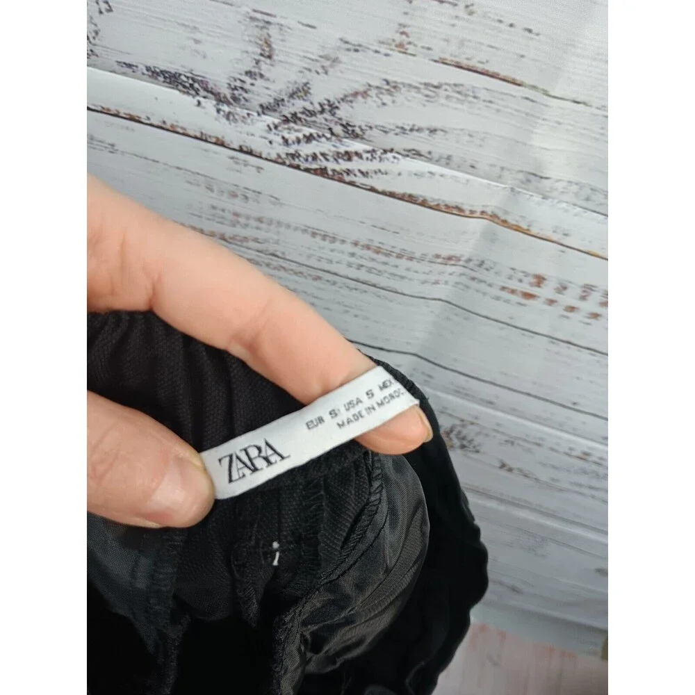 Zara Crop Pants Women's Small High Rise Belt Loops Length in Black Linen Blend
